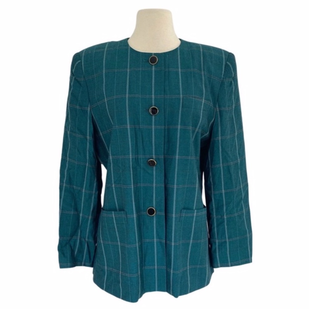 Vintage 90s Atrium Collection Plaid Windowpane Print Jacket 9/10